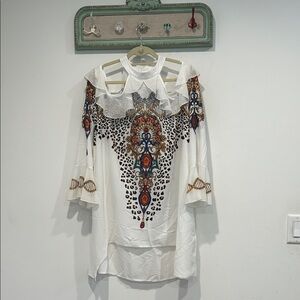 VENUS White and Multicolor Embellished Blouse